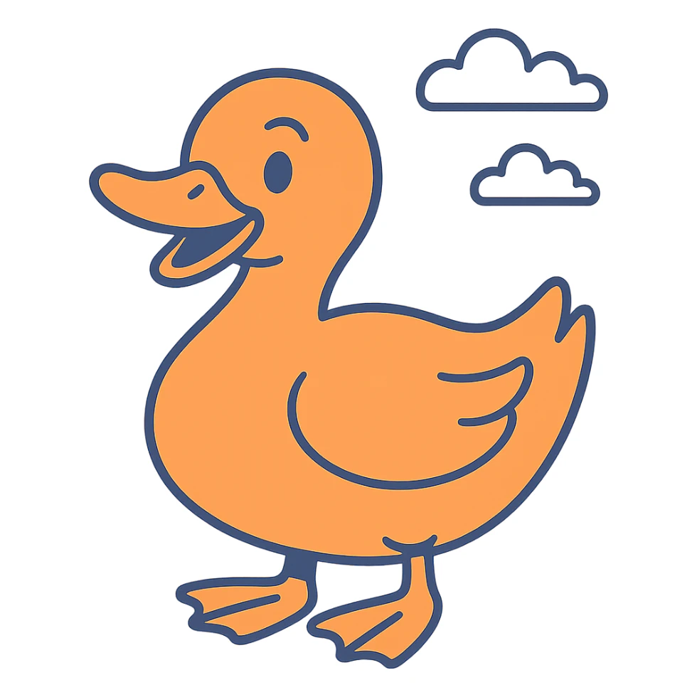 orange duck, cartoon style, playful expression sticker