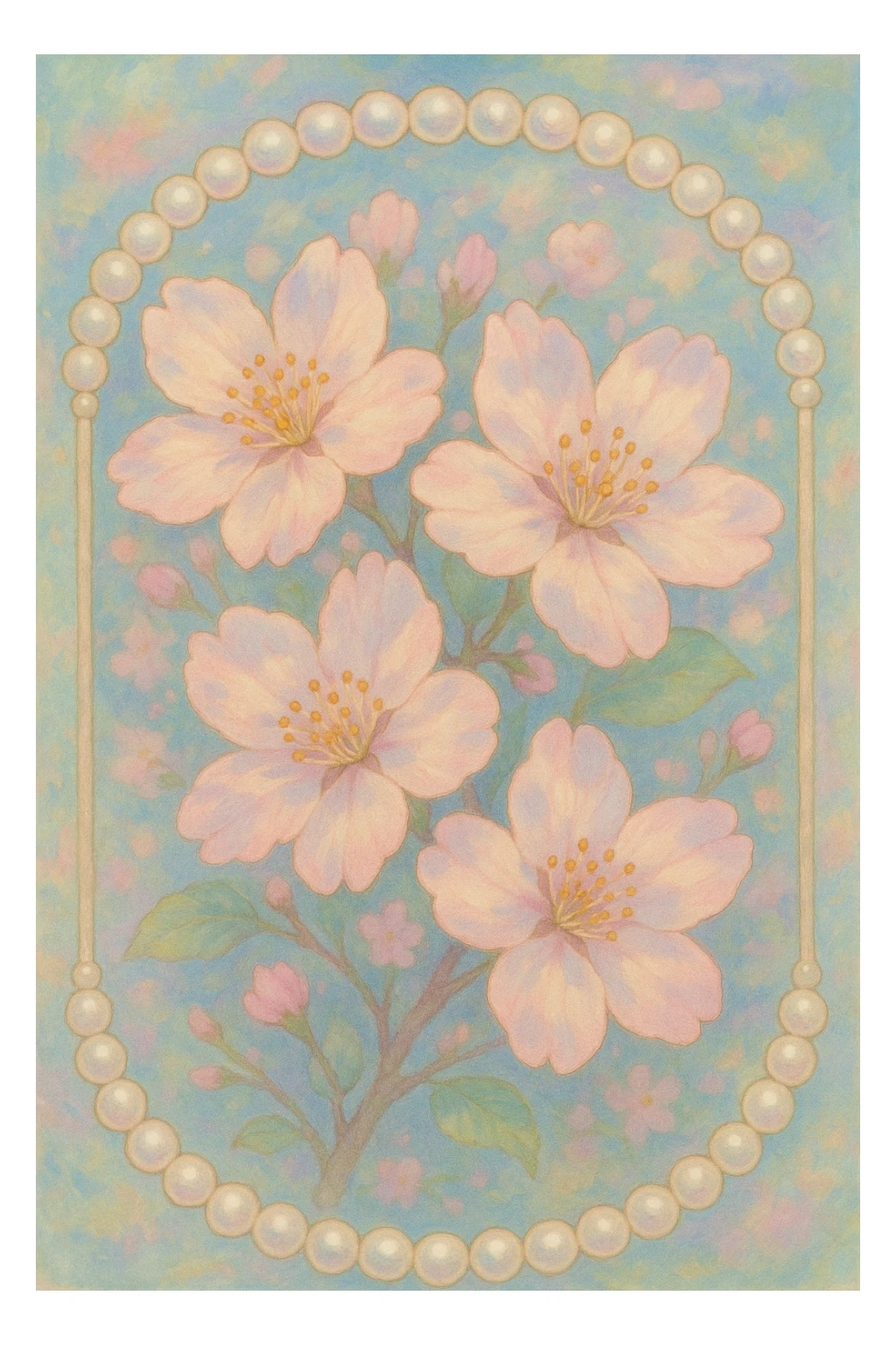 pastel sakura flower with a pearl border, ghibli style sticker