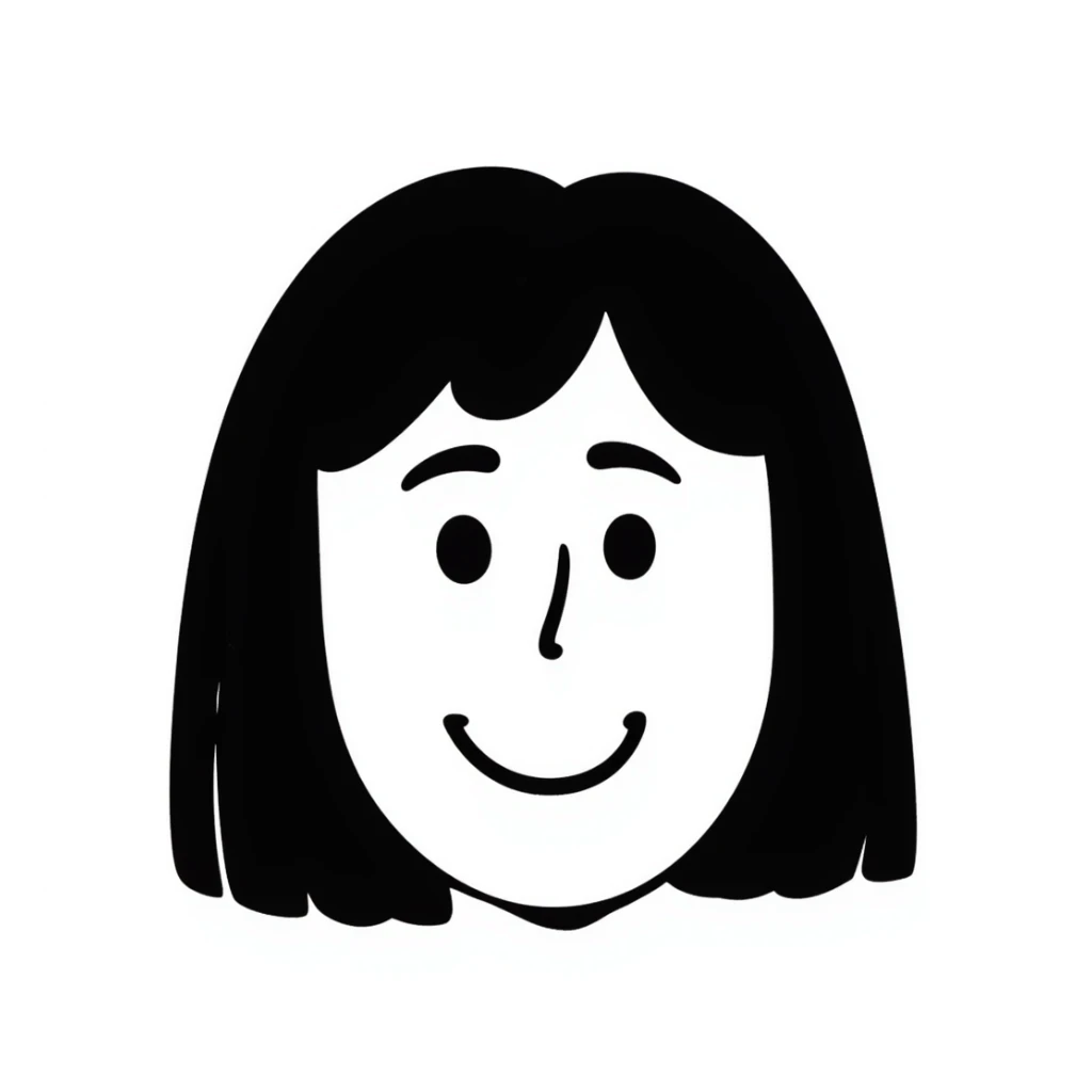 cute girl face, hand-drawn doodle style, simple lines, smiling sticker