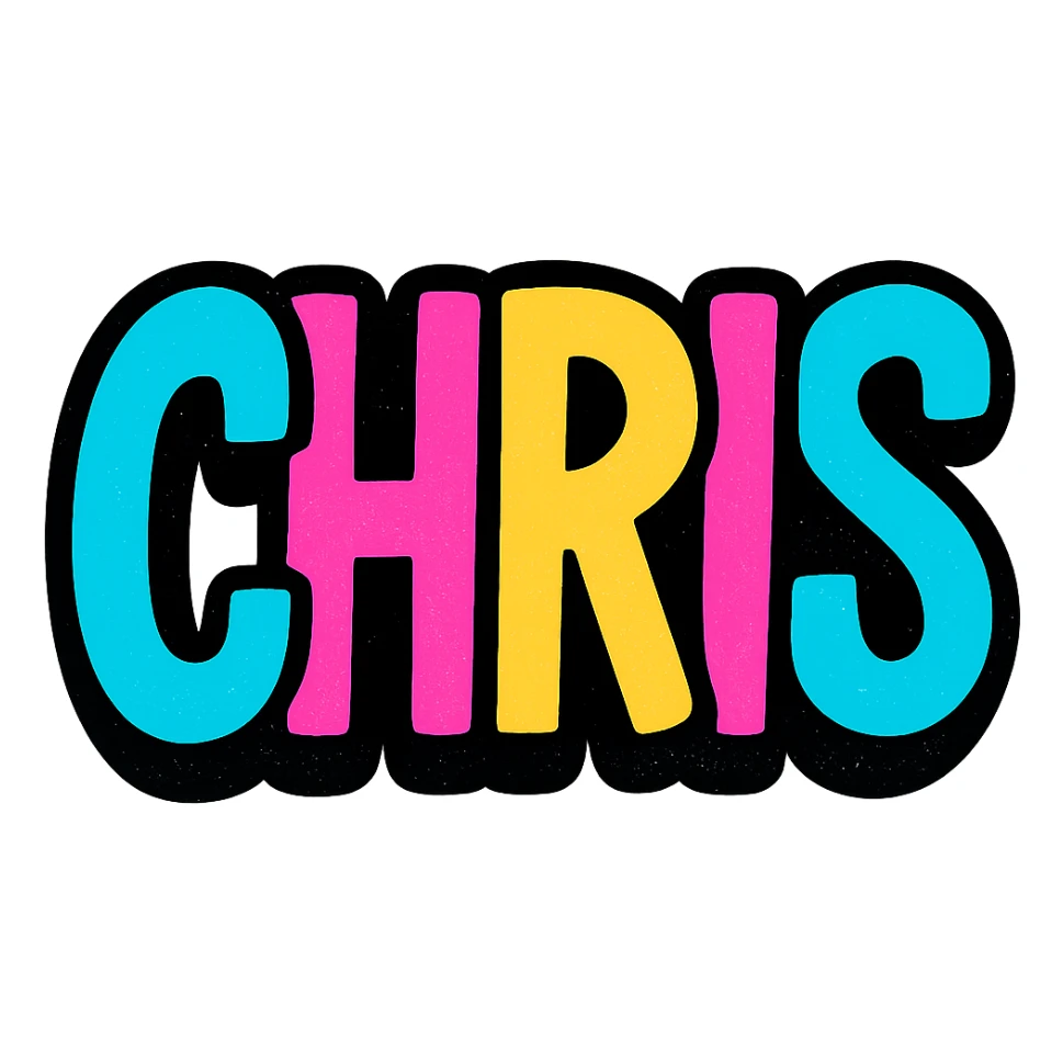 cool colored font text that says CHRIS on top, vibrant, eye-catching, modern style sticker
