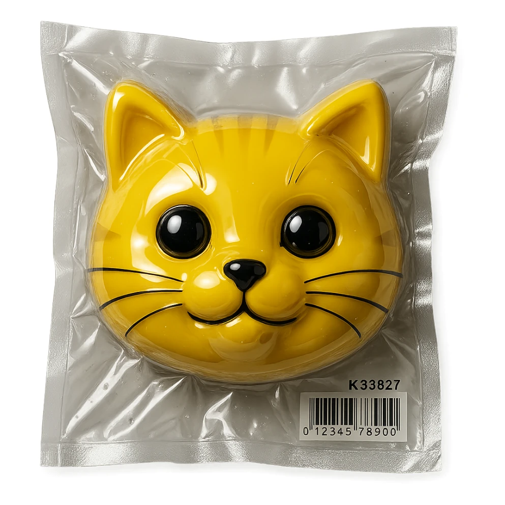 cute cat face with glossy reflections in vacuum-sealed style sticker