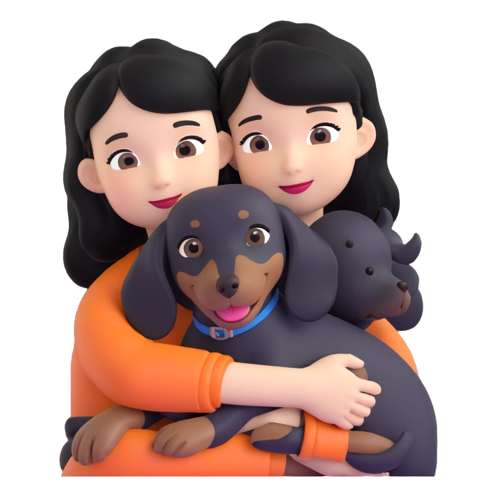 black hair asian girl hugging black dachshund sticker