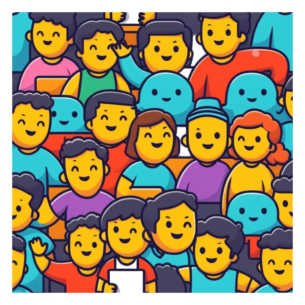 Group of diverse cheerful characters mingling and chatting sticker