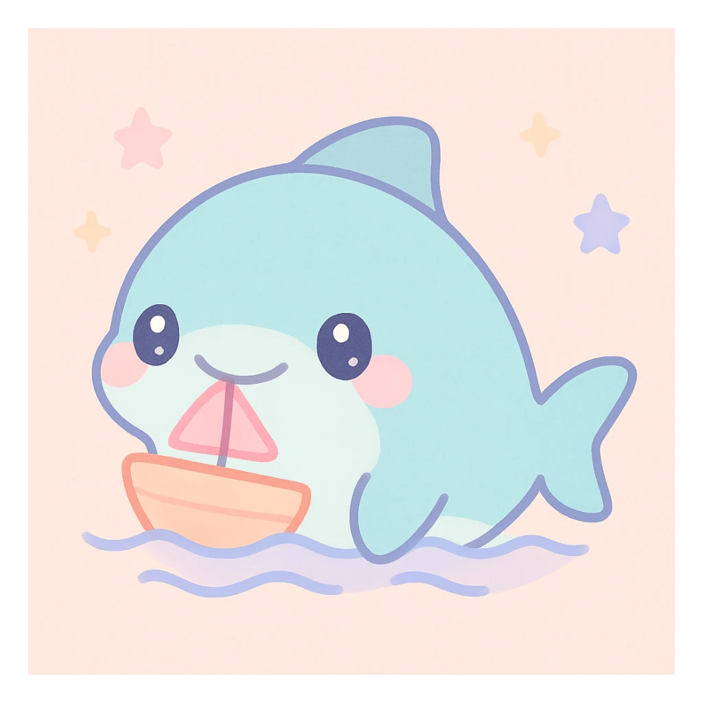 a shark eating a boat, playful and cute style, adorable, soft colors, friendly expression sticker