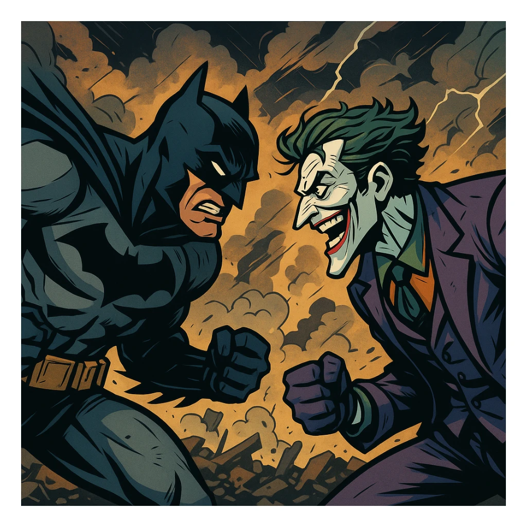 vector art of batman and joker, battleground background 
 sticker