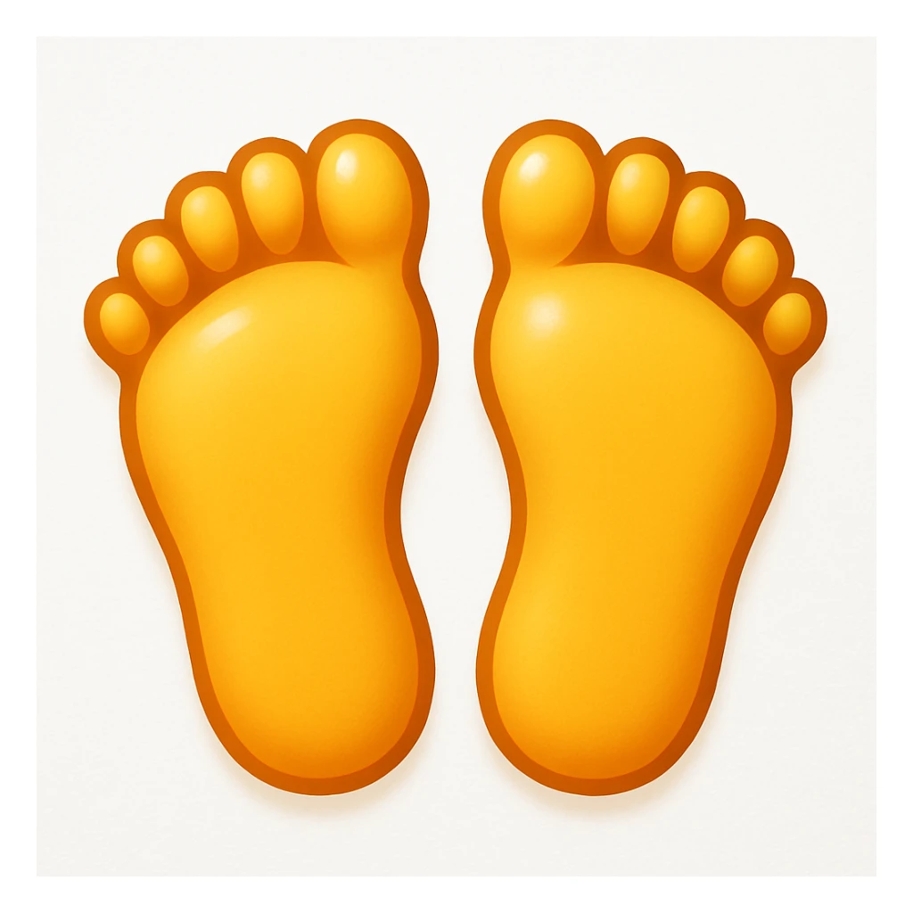 Create a feet emoji inspired by the reference image, showing both feet in a simplified and smooth classic emoji style. Add a slight shine to the feet to enhance the emoji-like appearance. sticker