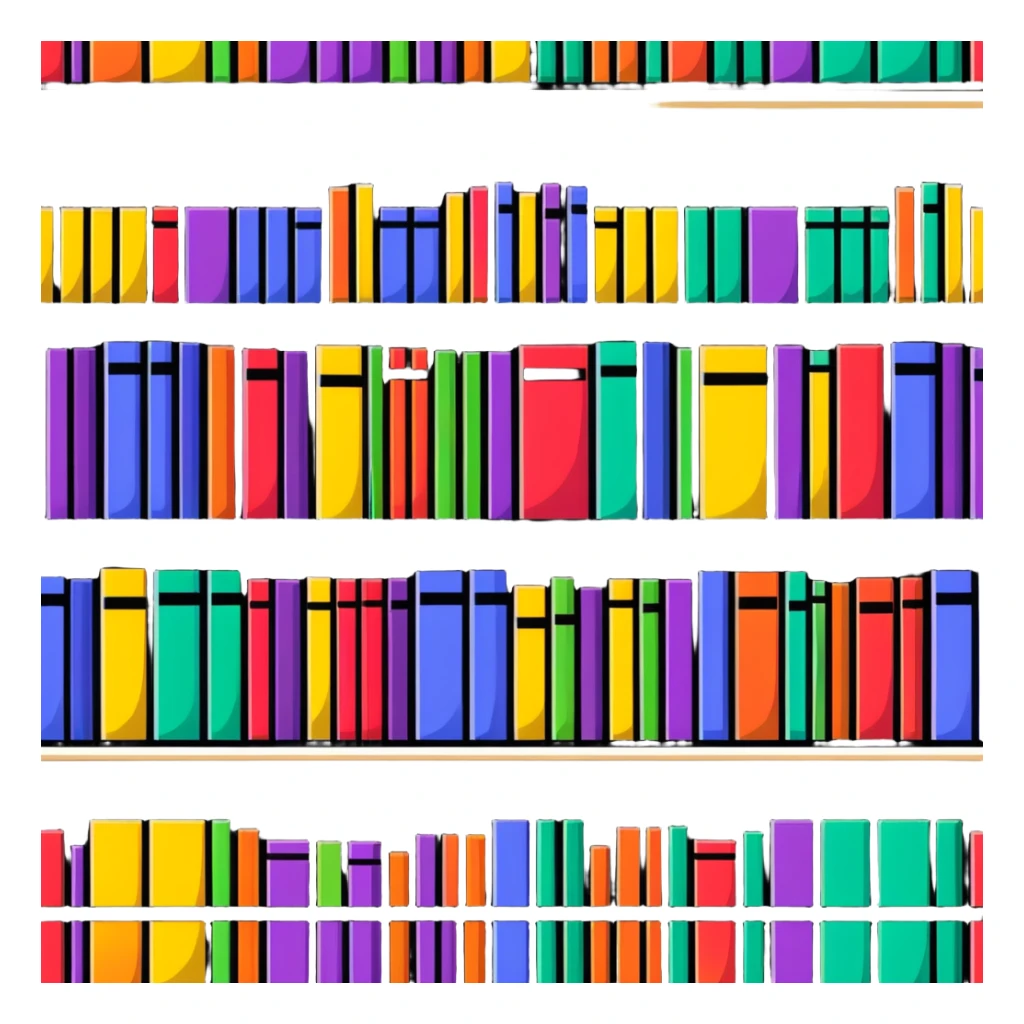 row of books on bookshelf, colorful book spines visible sticker