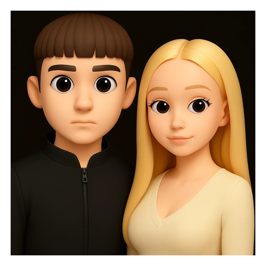 привести парня и девушку к чуть более единому стилю (цвет кожи, обработка), сделать парня менее смуглым, оставить композицию с пространством между ними sticker