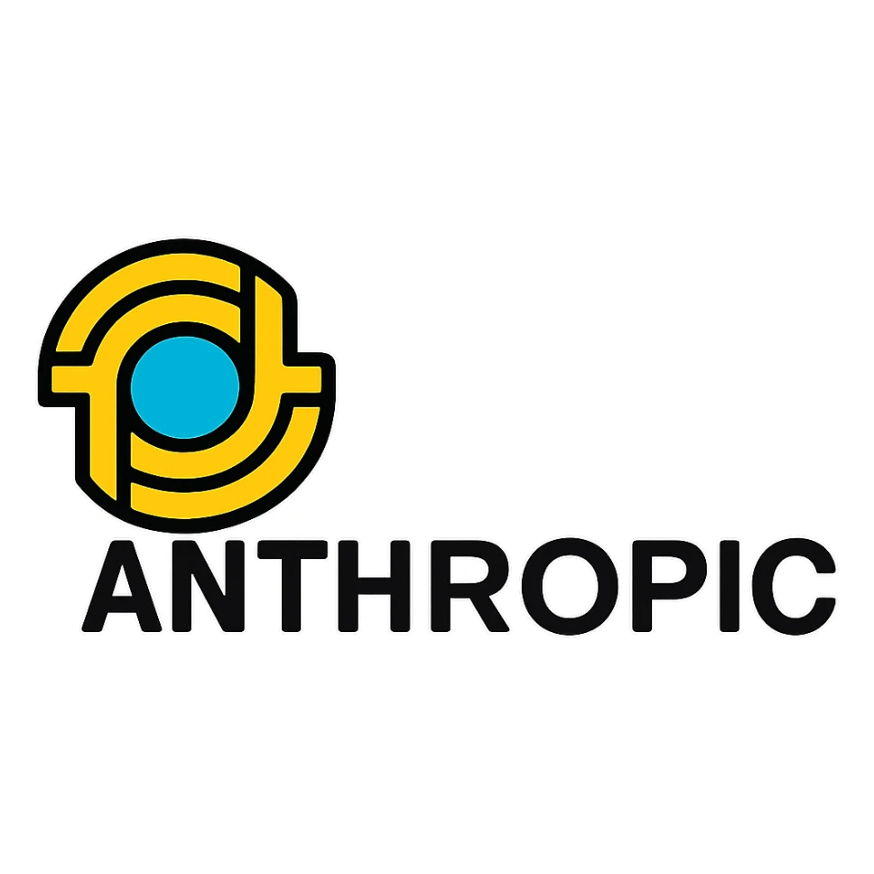 Anthropic logo, bold sans-serif text, simple icon, tech startup vibe sticker
