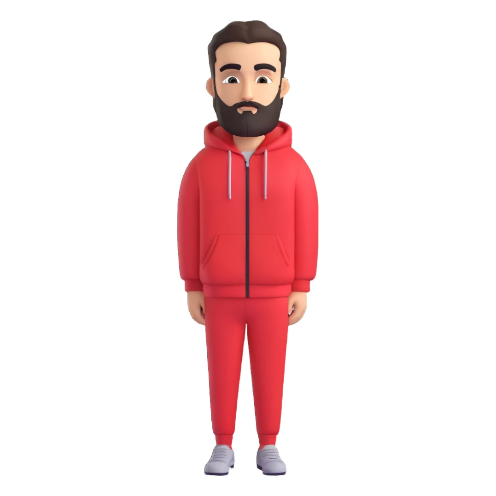 Recep İvedik, Turkish comedy character, thick eyebrows, beard, red tracksuit, 3D cartoon style sticker