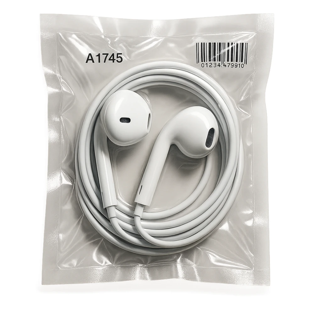 white EarPods arranged in a spiral, glossy sticker