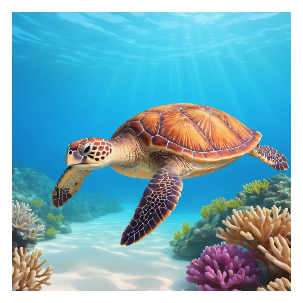 sea turtle in beautiful clear turquoise caribbean sea underwater sticker