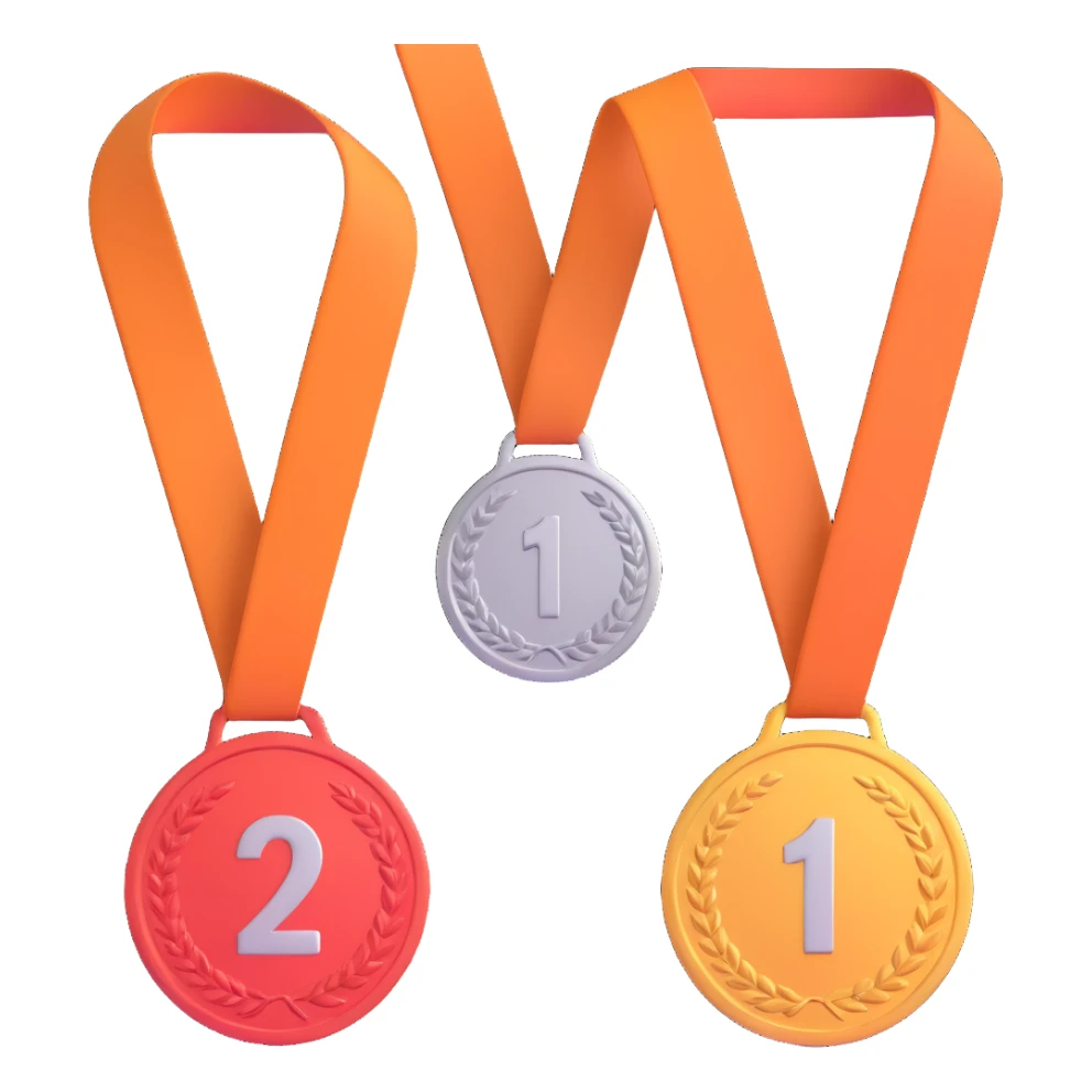 3 winners in 1st, 2nd & 3rd place emoji show the order numbered with 2, 1, 3 sticker