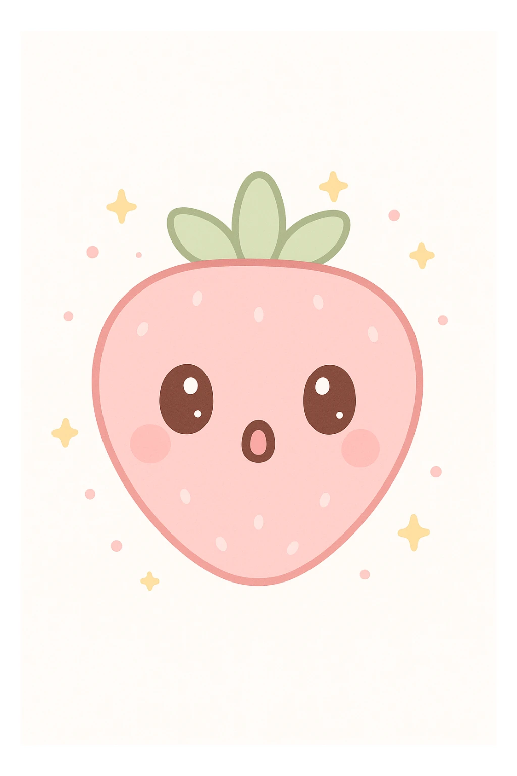 pink strawberry with a cute face, kawaii style, surprised expression sticker