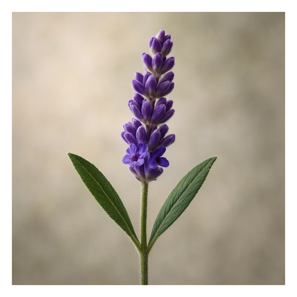 Make the lavender sprig highly realistic, with intricate details, natural textures, and a soft, subtle background. Emphasize lifelike color and shading in a photorealistic style. sticker