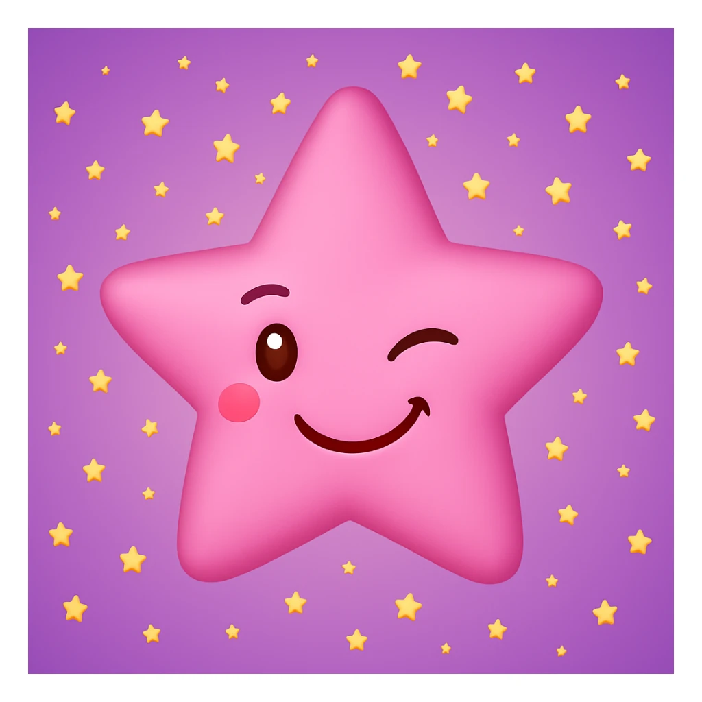 Make the pink star look even cuter with a winking face. Remove any faces from the yellow stars. Keep the purple background as is. sticker