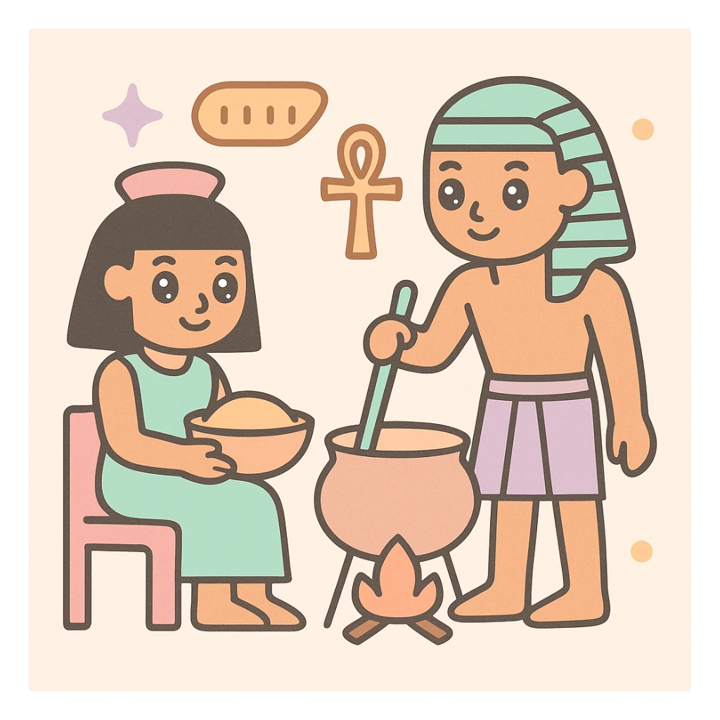 ancient Egyptian cooking scene in hieroglyphic style sticker