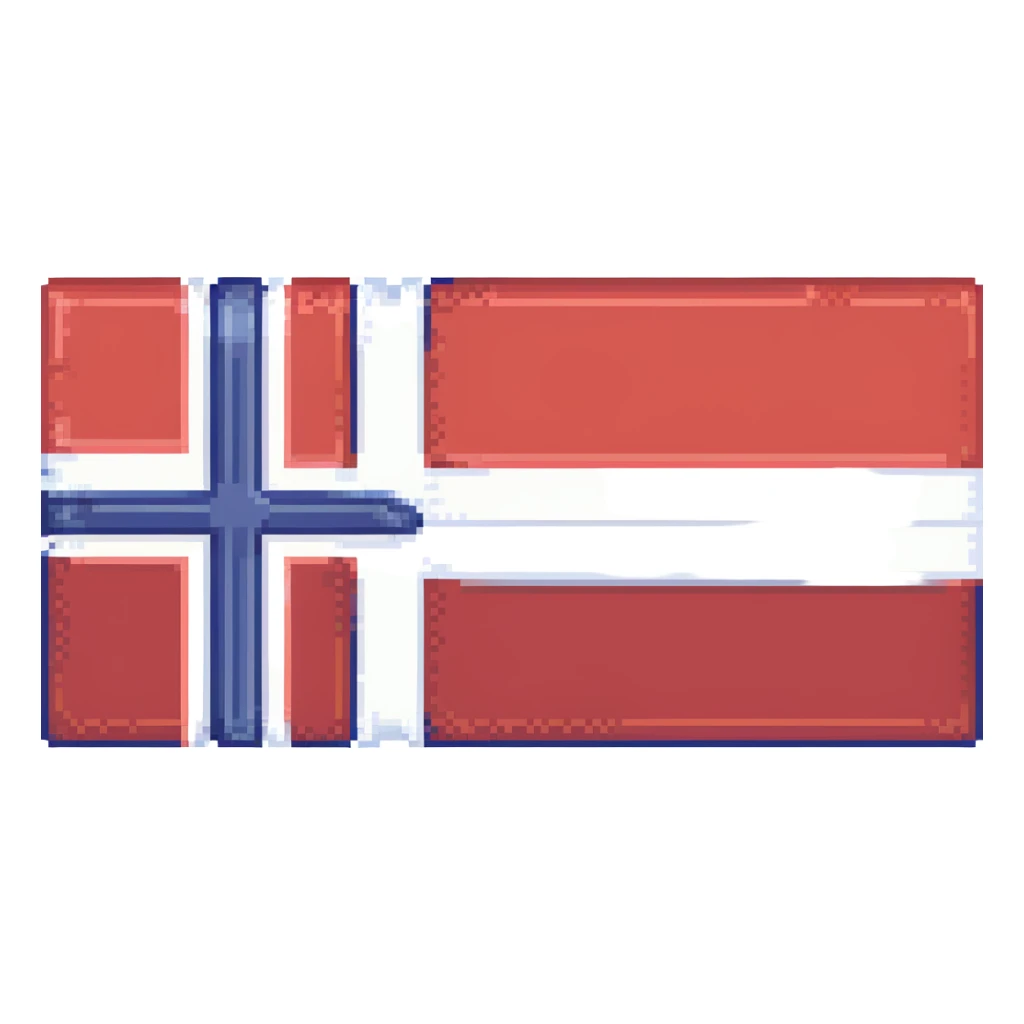 Make the flag of Norway larger, with a bold and clear rectangular shape. Emphasize the red, white, and blue colors in a minimal pixel art style, with no background. sticker