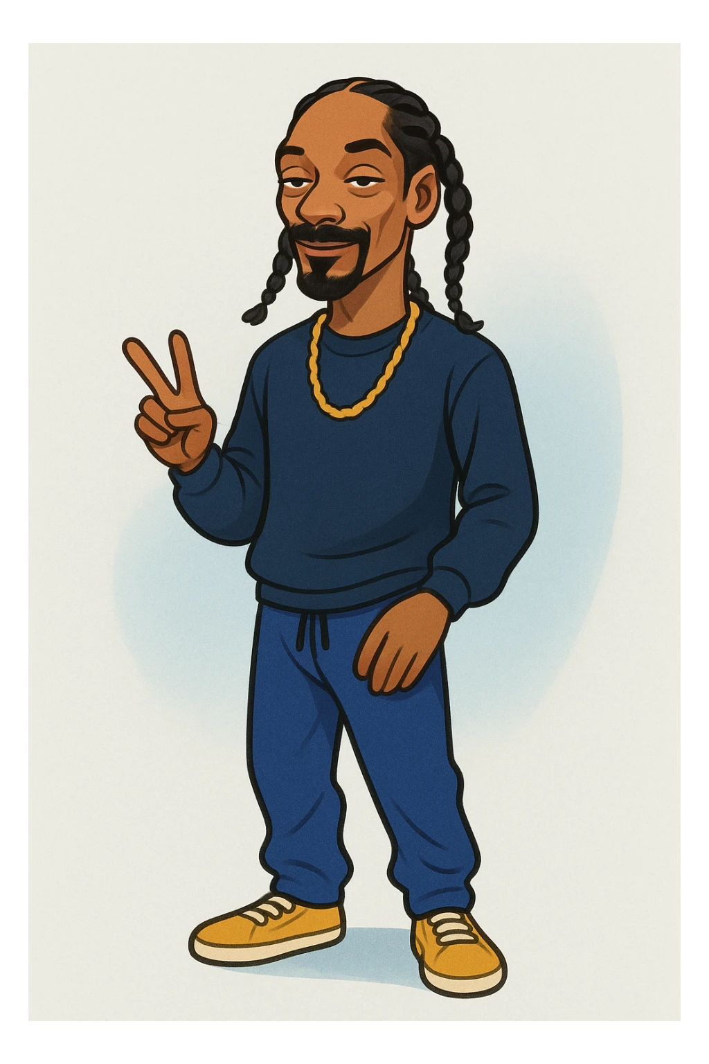 Snoop Dogg standing cartoon style, relaxed pose, signature braids sticker