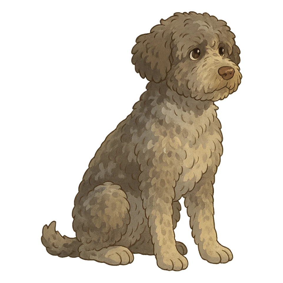ghibli style roan Lagotto Romagnolo dog illustration sticker