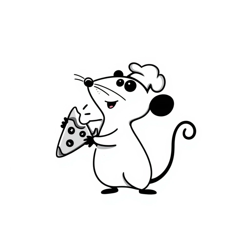 hand-drawn doodle of a rat with pizza sticker