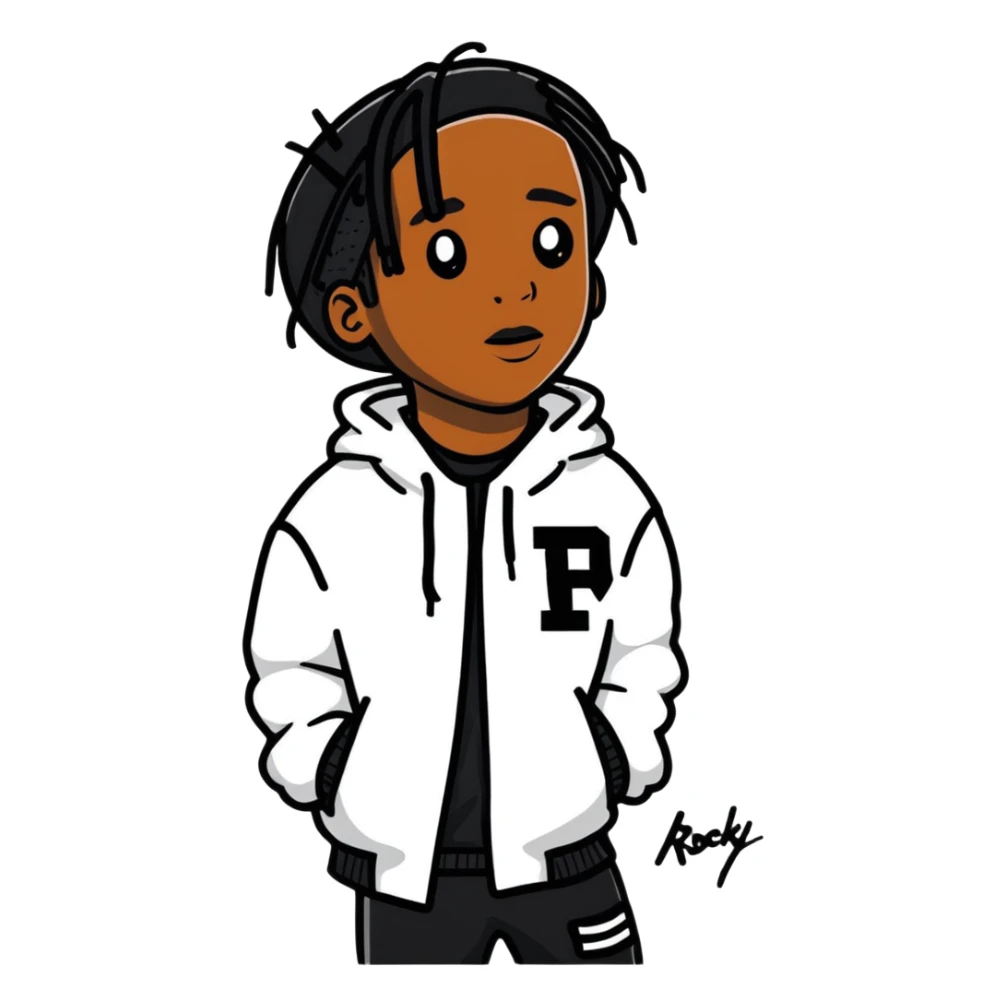 ASAP Rocky with his signature style and fashion sticker