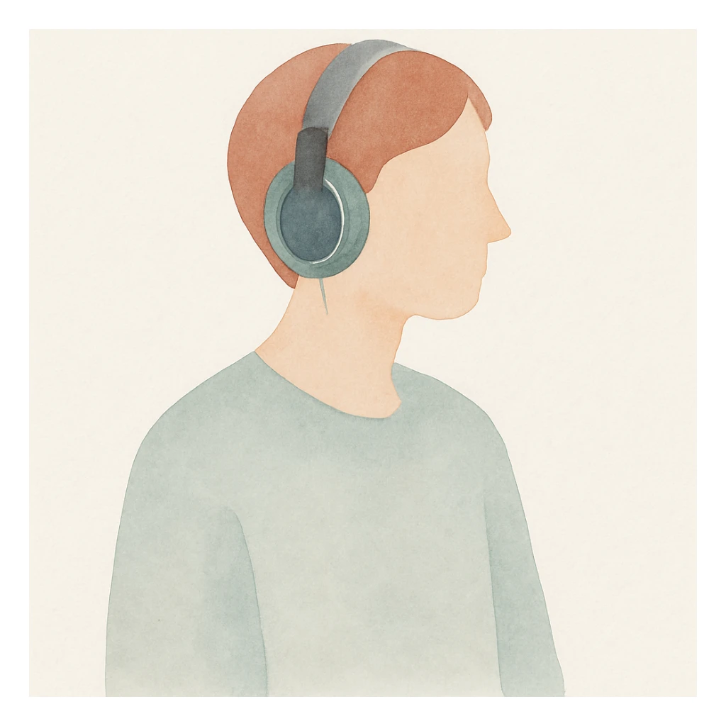 a person with headphones, watercolor style sticker