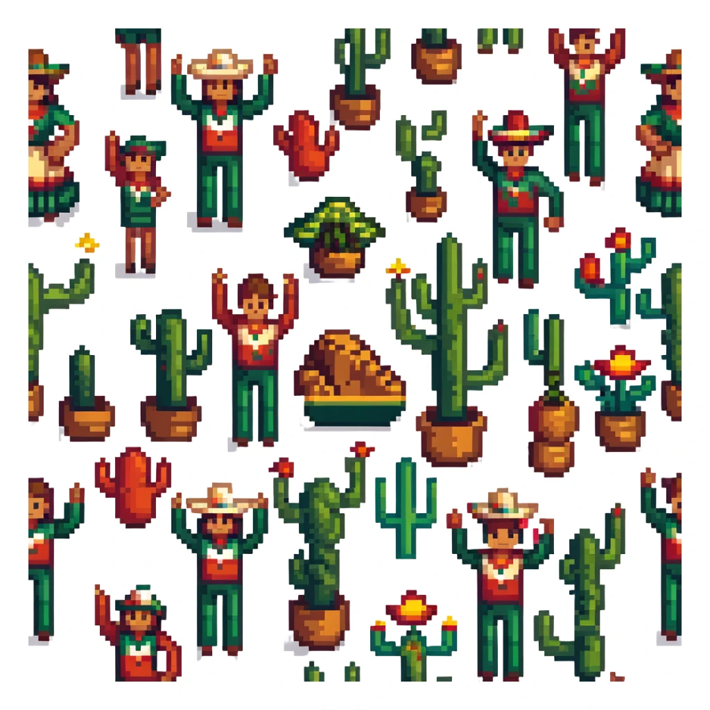 Texans with raised arms and happy faces, Mexico City landmarks in background sticker