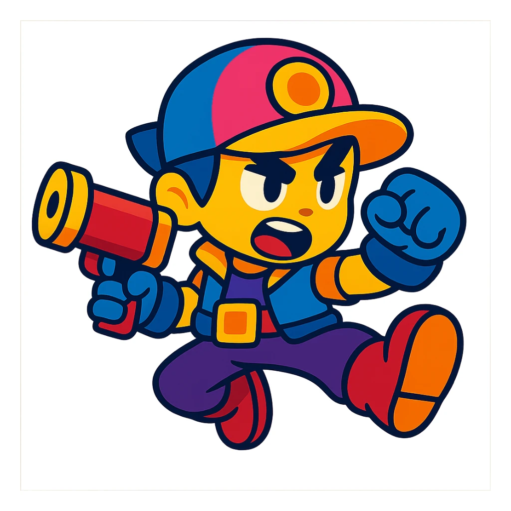 JAE Yong character from Brawl Stars, dynamic pose, vibrant colors, game character style sticker