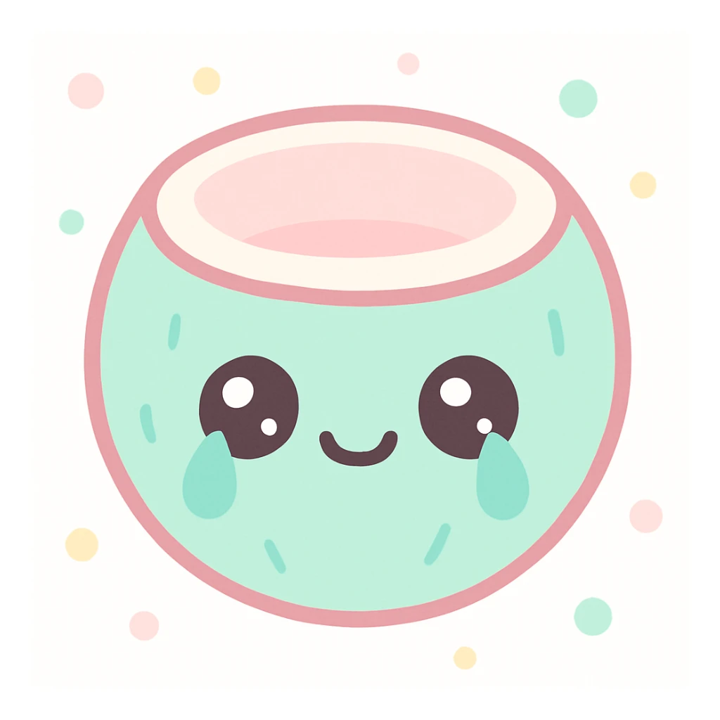 crying coconut, cute kawaii cartoon style sticker