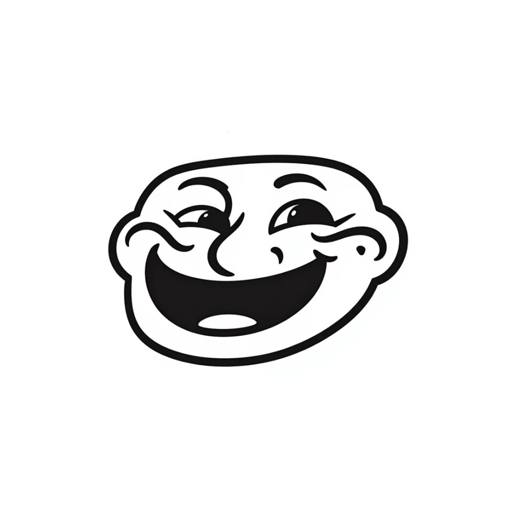 Hand-drawn troll face meme with classic grin, used in YouTube videos sticker