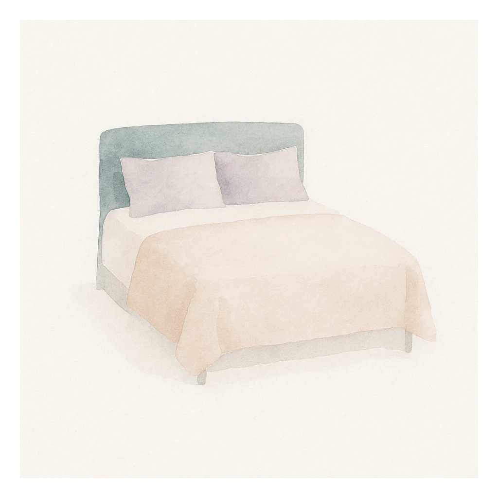 a bed, watercolor art style, gentle colors sticker