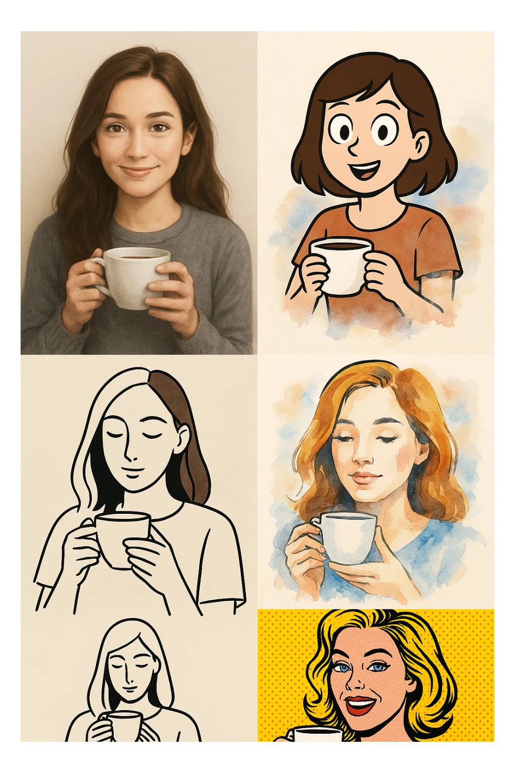 woman holding coffee, diverse styles 1 sticker