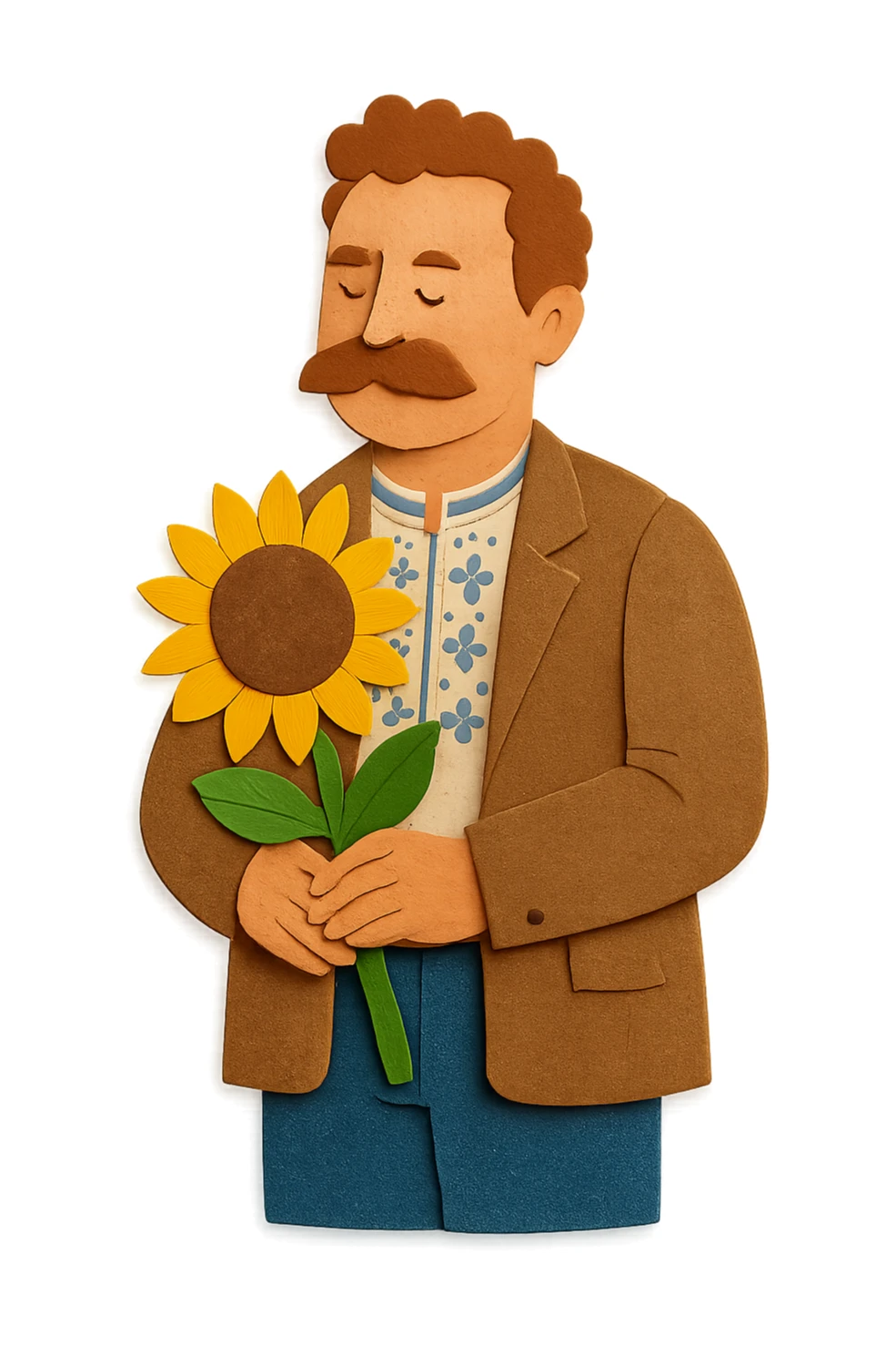 A man holding a sunflower in his hands sticker