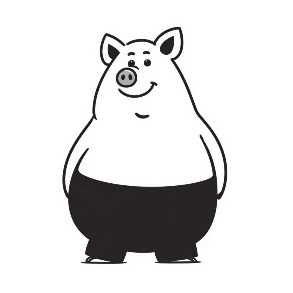massively overweight pig, hand-drawn doodle style sticker