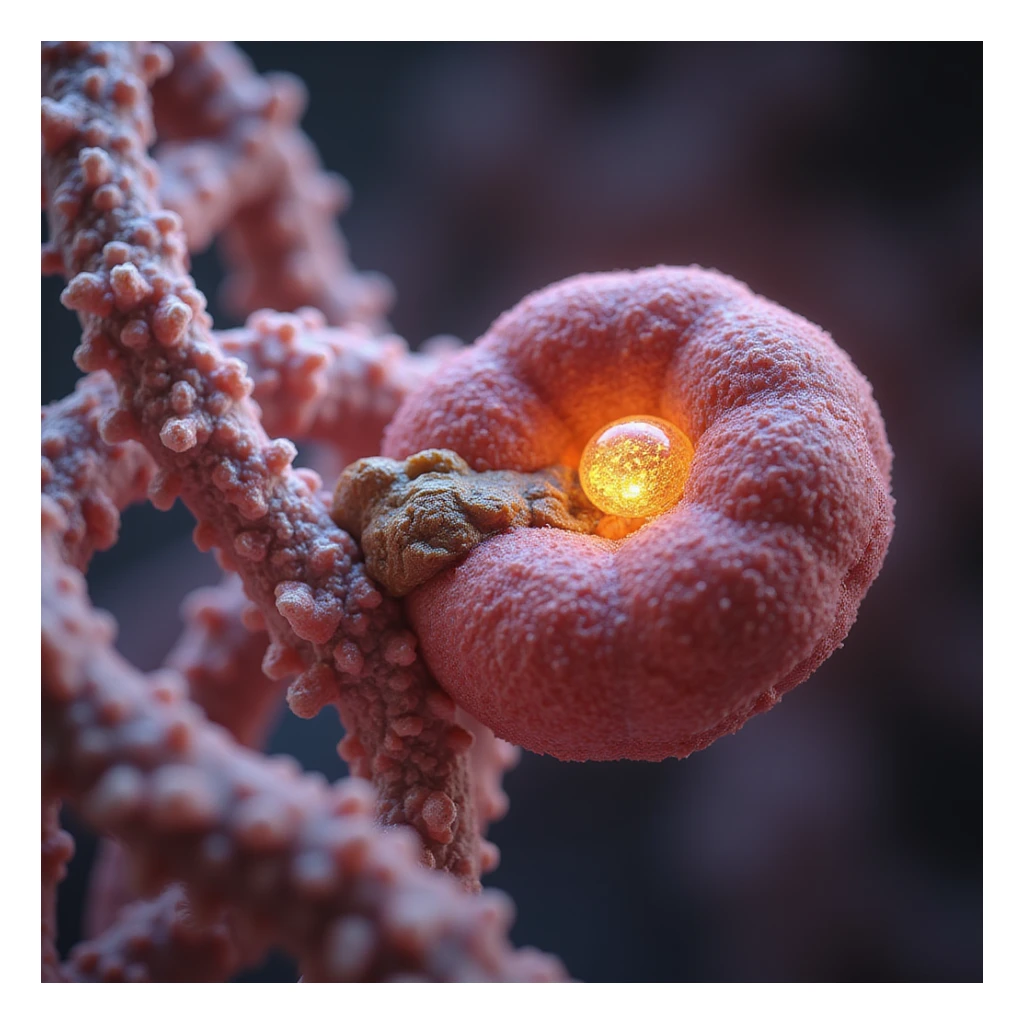 hyperrealistic and scientific 4K visualization of fatty acid transport process from cytoplasm to mitochondrion, highlighting carnitine and cellular structures sticker