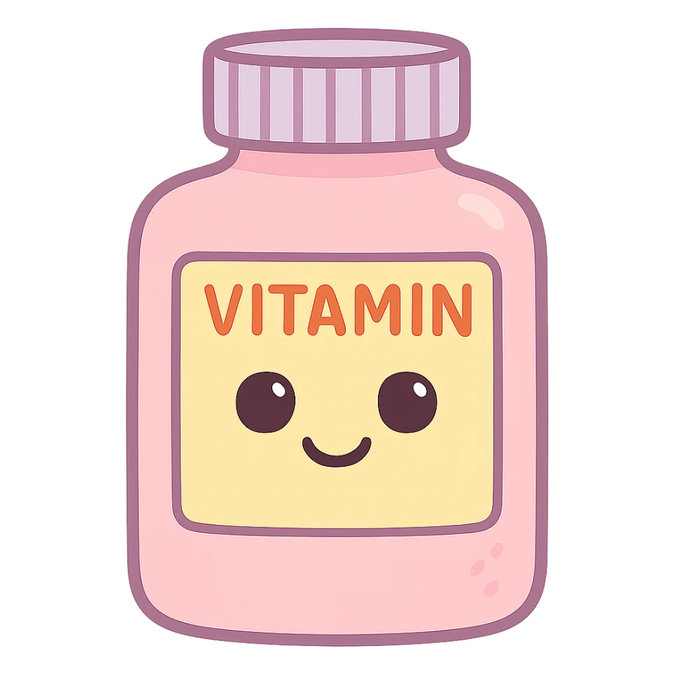 pastel pink vitamin bottle, simple label, soft and calming color palette sticker