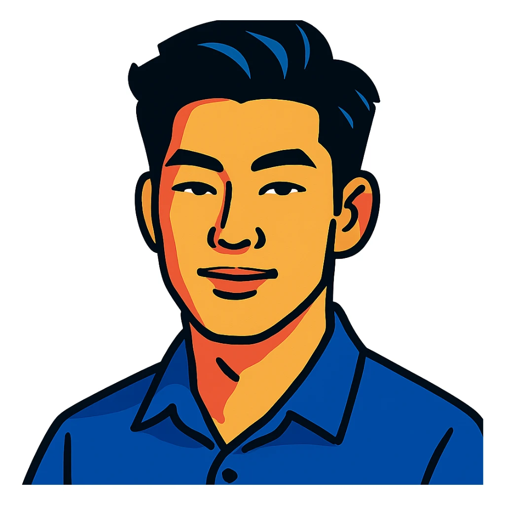 vibrant toon style portrait of a black haired handsome Chinese man sticker