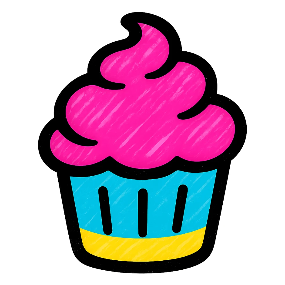 icon of a cupcake, vibrant, bold sticker