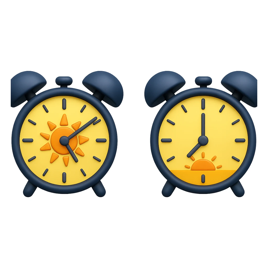 emoji stile iphone 3d che rappresenta la mattina presto come orario accanto ad emoji stile iphone 3d che rappresenta il tardo pomeriggio come orario sticker