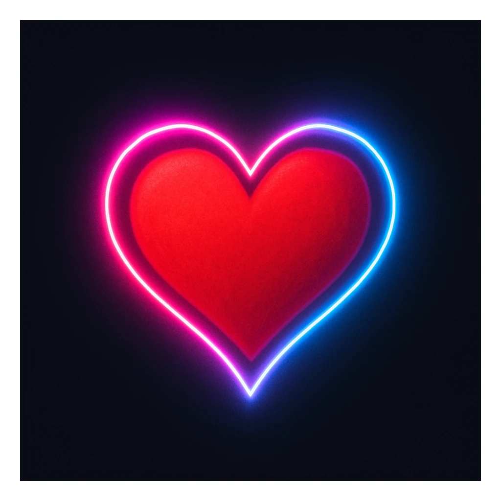 heart with a glowing neon outline, digital illustration sticker