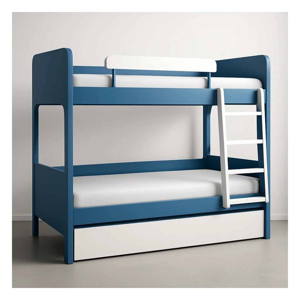 modern bunk bed, mostly blue with white accents, sleek and contemporary sticker