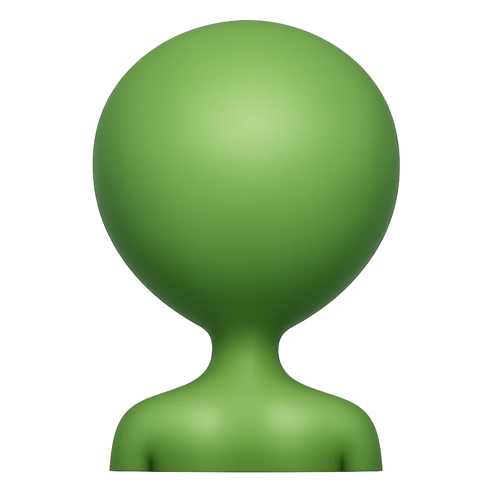 Create a clear rear view of an alien facing away from the viewer in a simple, rounded emoji style with no background. sticker
