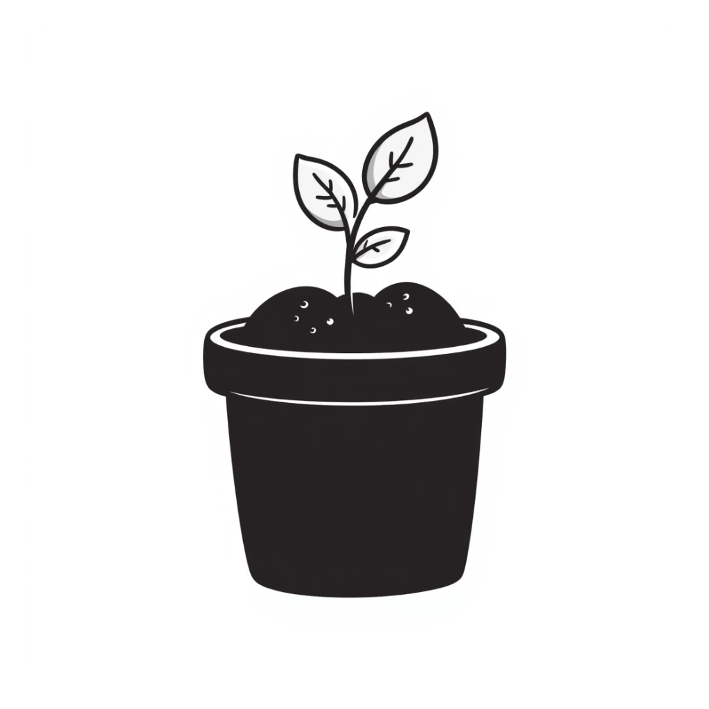 A small pot with a seedling sticking out of the soil sticker