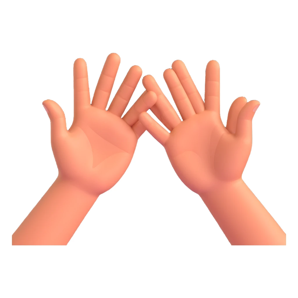 A 3D yellow apple emoji-style illustration of two open hands, positioned side by side and angled to the right, as if they are pushing something like a swing. Add motion lines behind the hands to the left to show a rightward pushing movement. Clean cartoon style, minimal background sticker