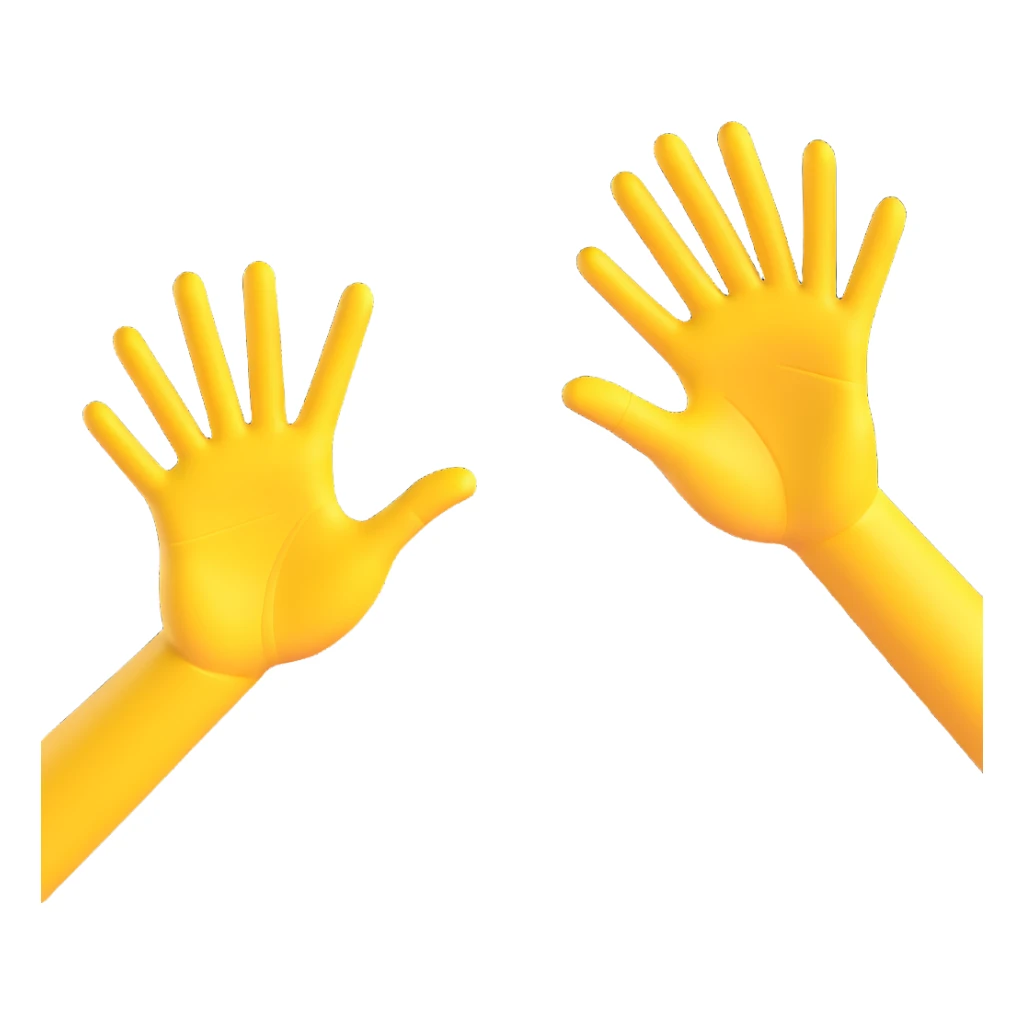 A 3D yellow emoji-style illustration of two open hands, positioned side by side and angled to the right, as if they are pushing something like a swing. Add motion lines behind the hands to the left to show a rightward pushing movement. Clean cartoon style, minimal background sticker