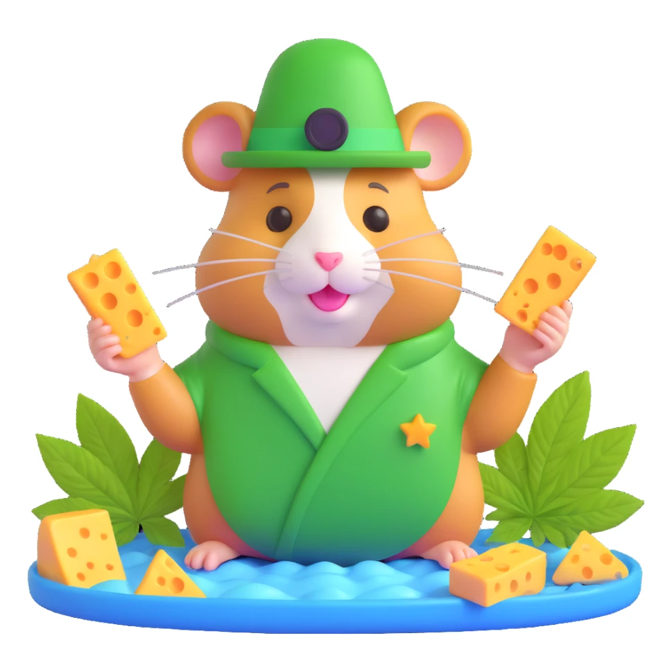 circular centered composition of a hamster cult weed and cheese pool party at night, bold and colorful, 3D Emoji style sticker