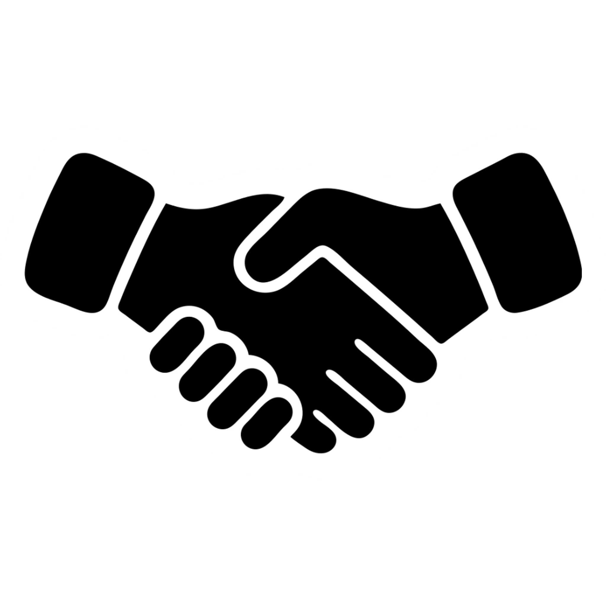 two female hands in handshake, neat shapes, minimalist silhouette, solid black fill, modern style sticker