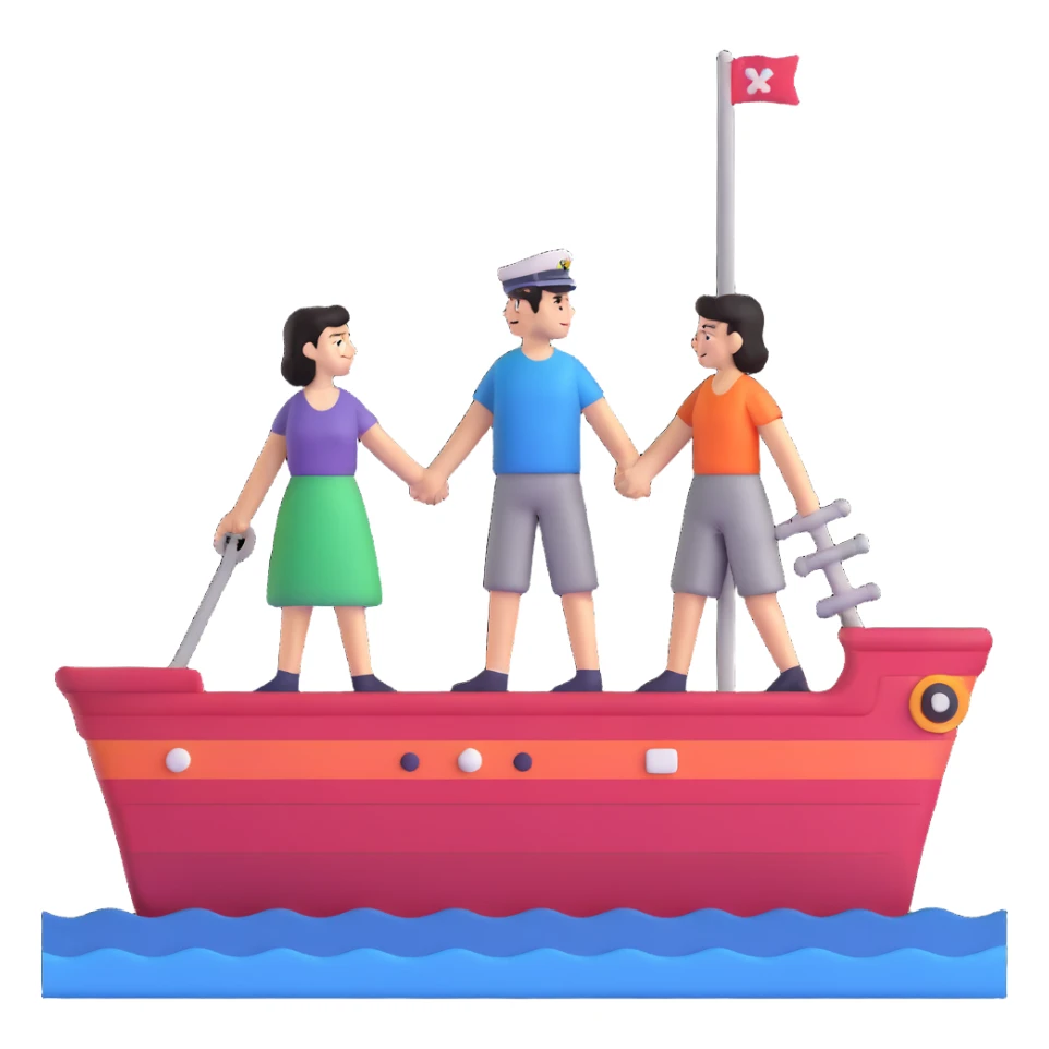 couple in love on a ship holding hands sticker