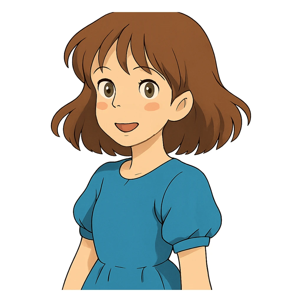 ghibli style cute girl with brown hair sticker